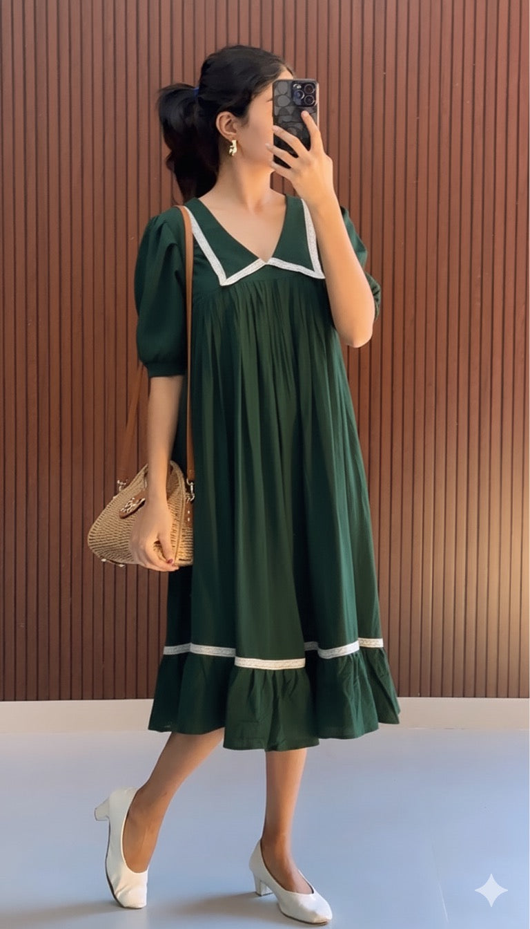 Lorin Casual Dress- Bottle Green