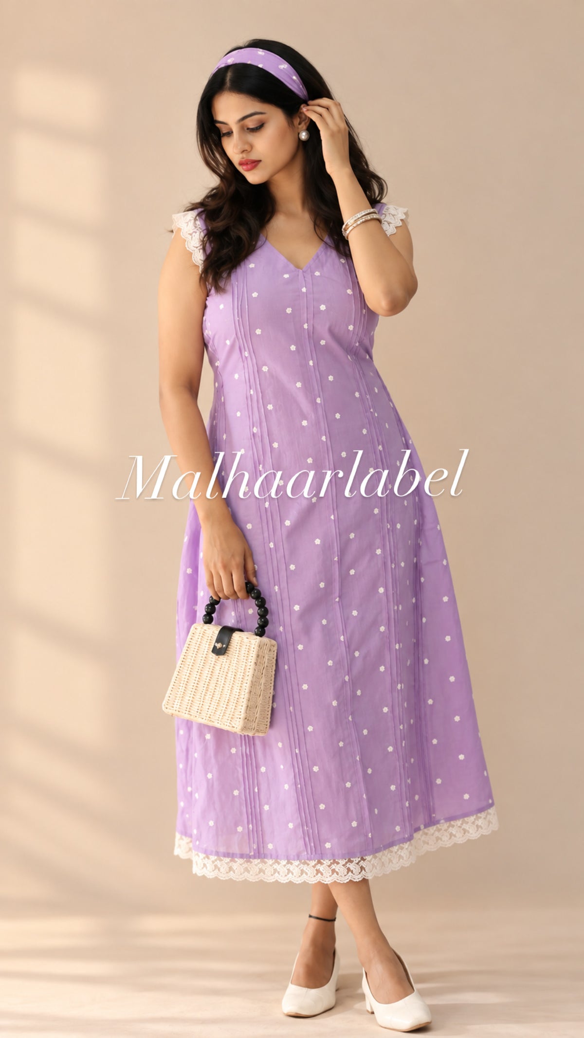 Lario MUL CHANDERI Embroidery Dress:pintuck