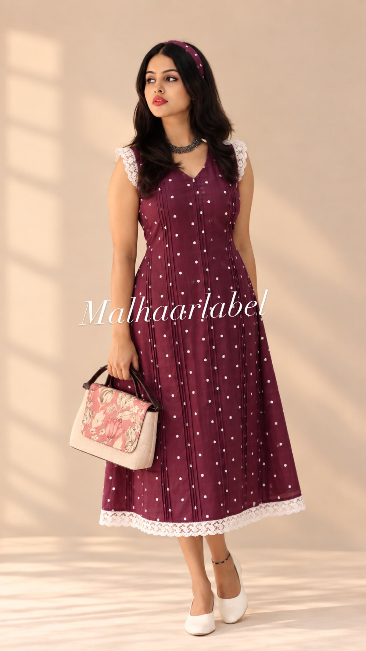 Razz MUL CHANDERI Embroidery Dress:pintuck