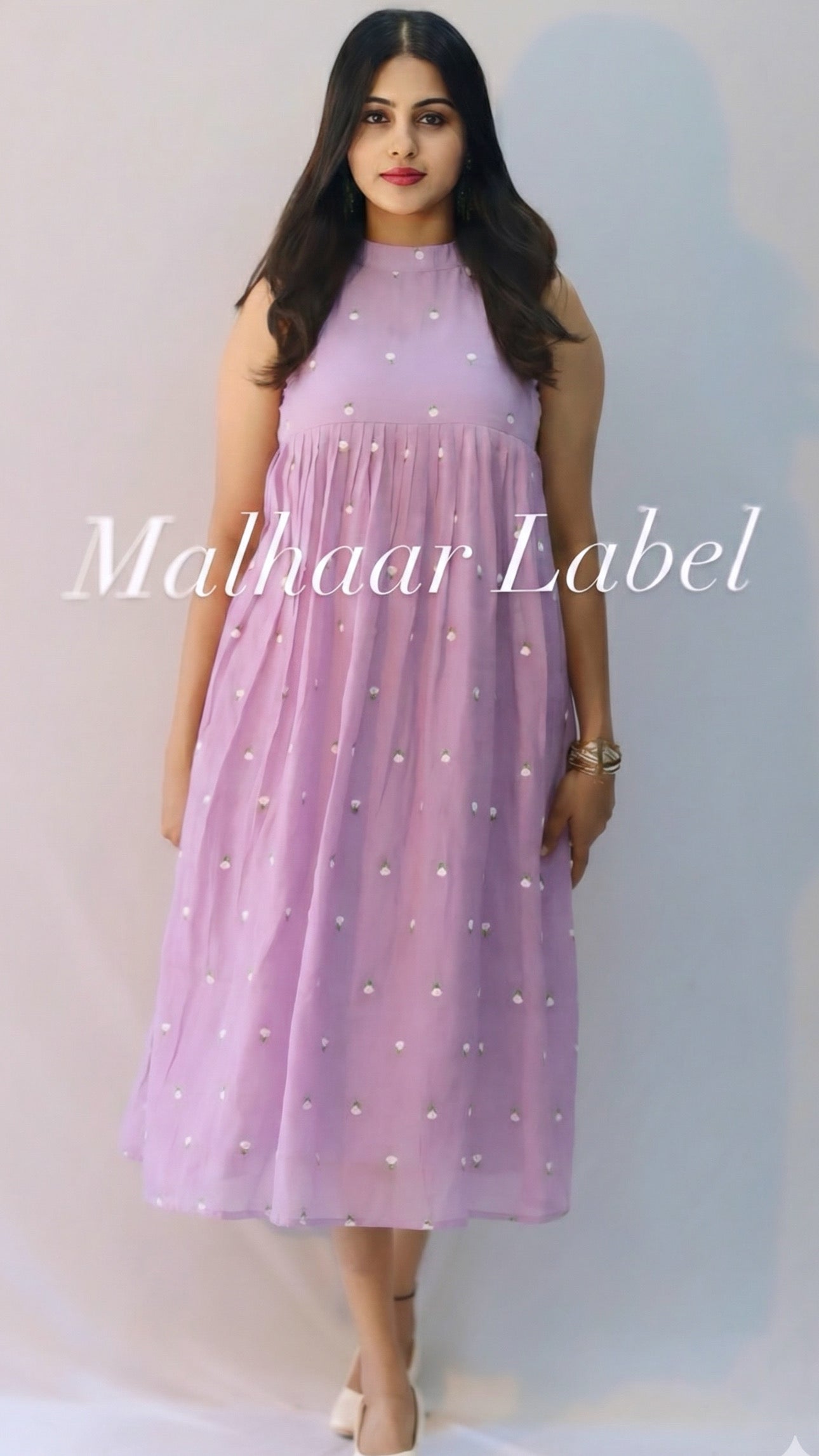 Meher   Dress - MUL CHANDERI Flower Motif