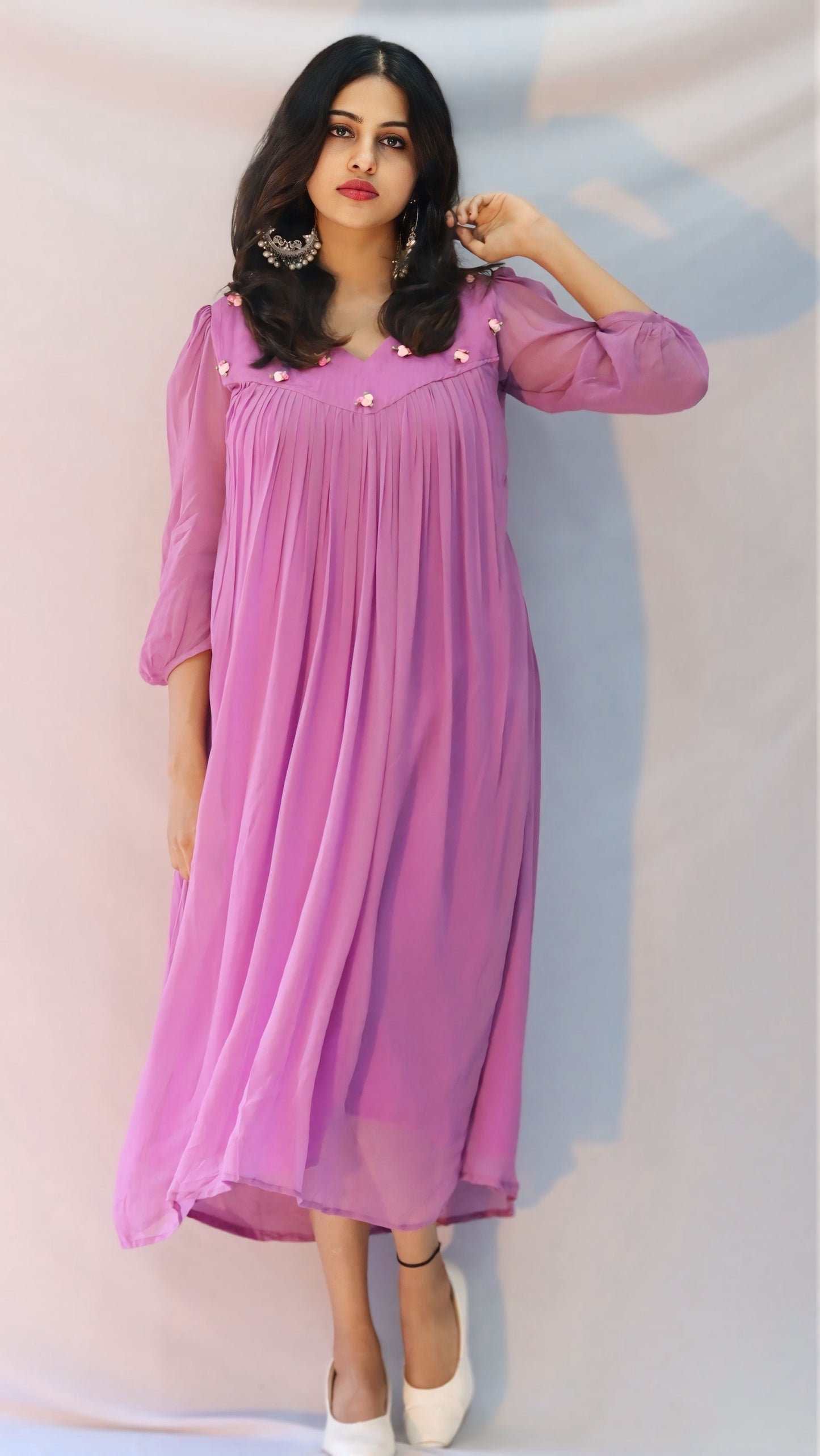 Hamsam  Satin flower Embellished Dress