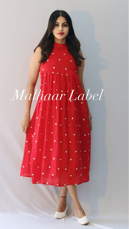 Rasao  Dress - MUL CHANDERI Flower Motif