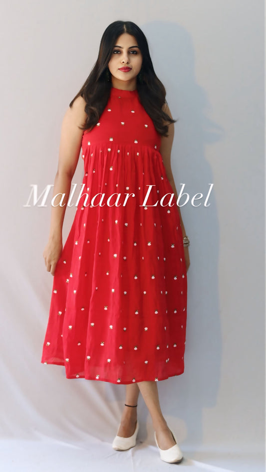 Rasao  Dress - MUL CHANDERI Flower Motif