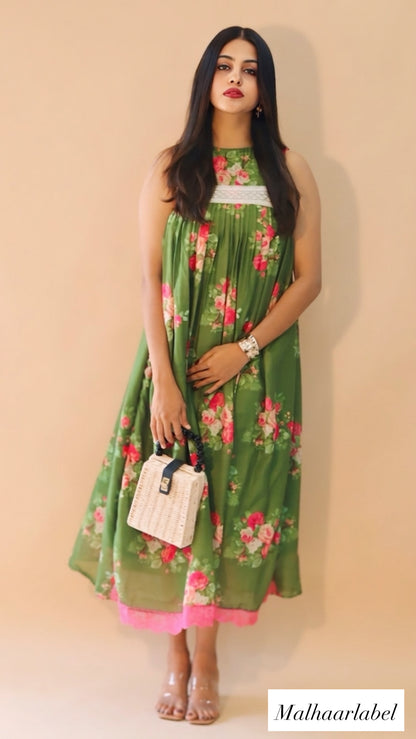 Heba  Mul Chanderi printed Kurti Dress : sleeves available:READY TO SHIP