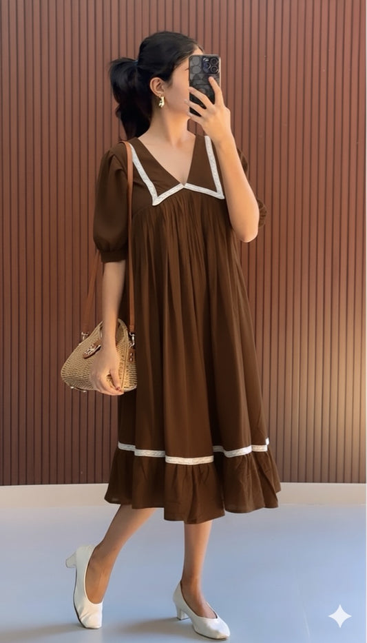 Lorin  Casual  Dress- coffee Brown