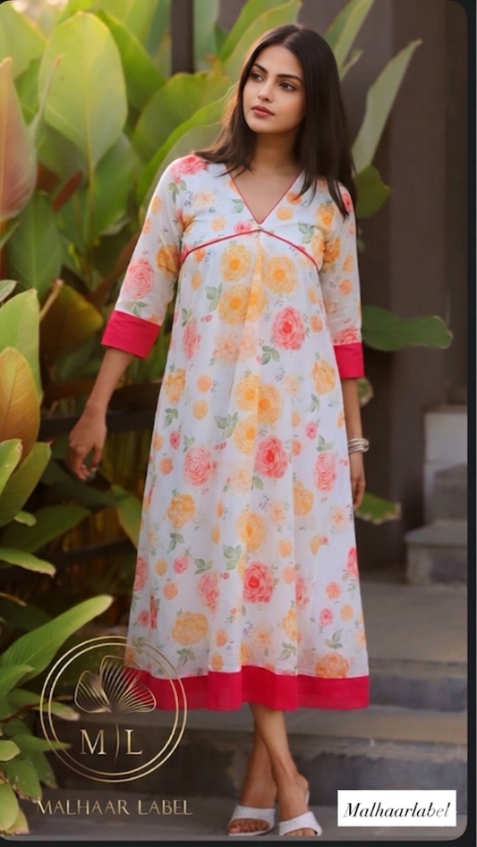 Aarvika Chanderi printed Kurti Dress :
