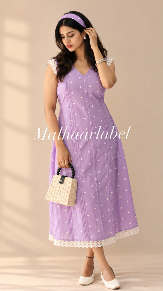 Lario  MUL CHANDERI  Embroidery Dress:pintuck