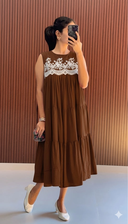 Bellore  Casual  Dress - Coffee Brown