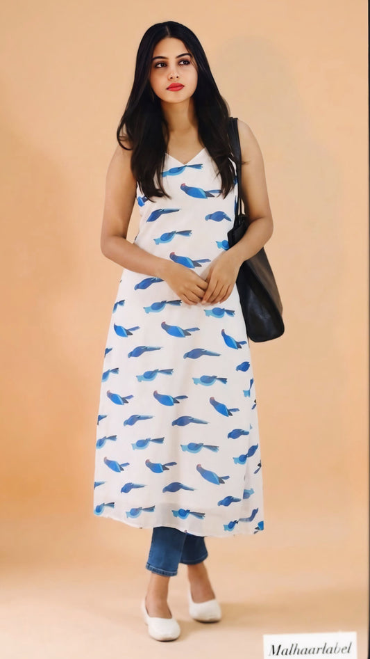 Blue parrot western  Georgette  Kurti