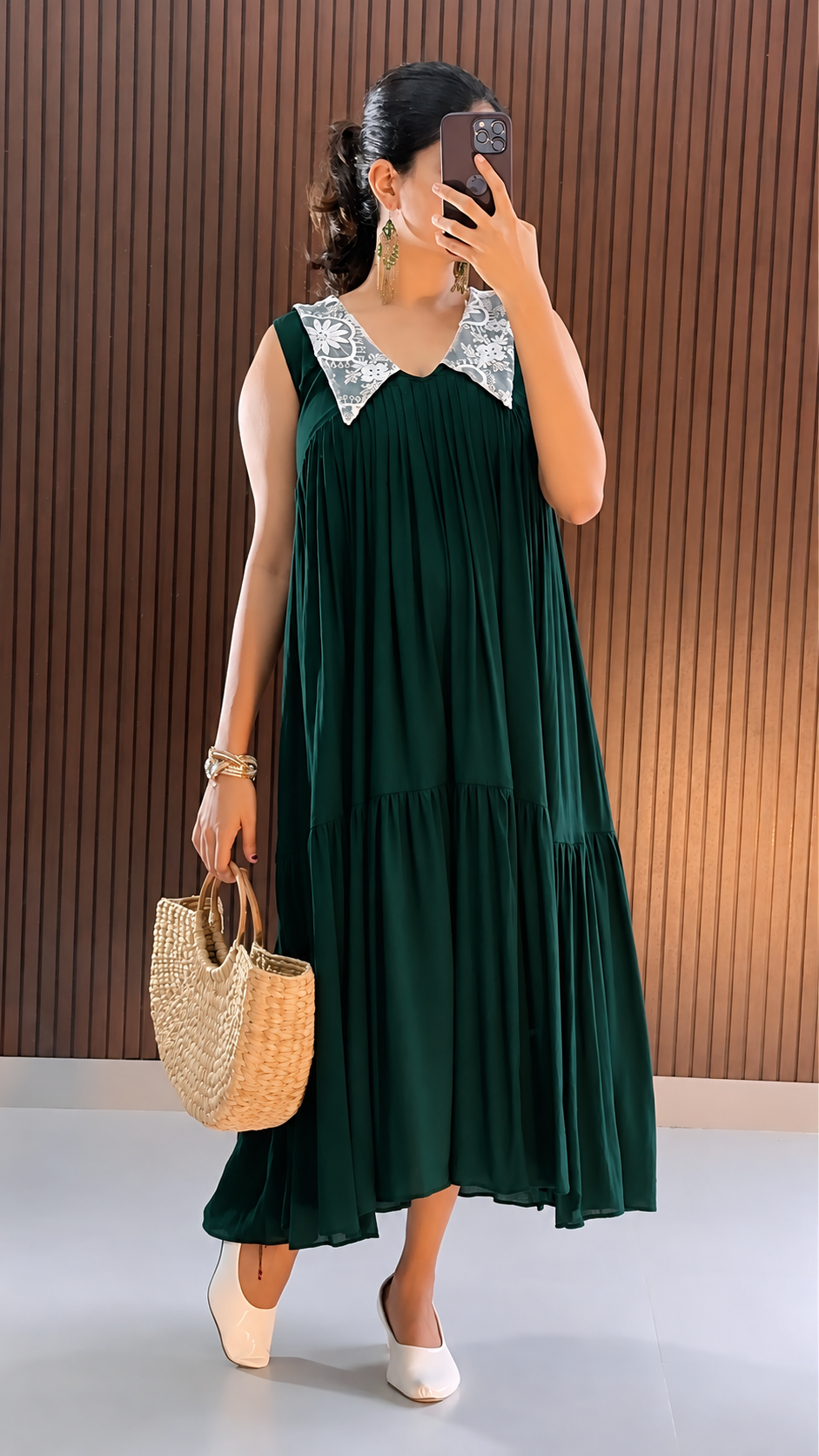 Martha  Casual  Dress - Bottle Green