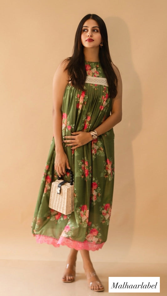 Heba  Mul Chanderi printed Kurti Dress : sleeves available