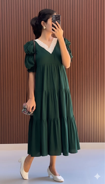 Cyan   Casual  Dress -Bottle green