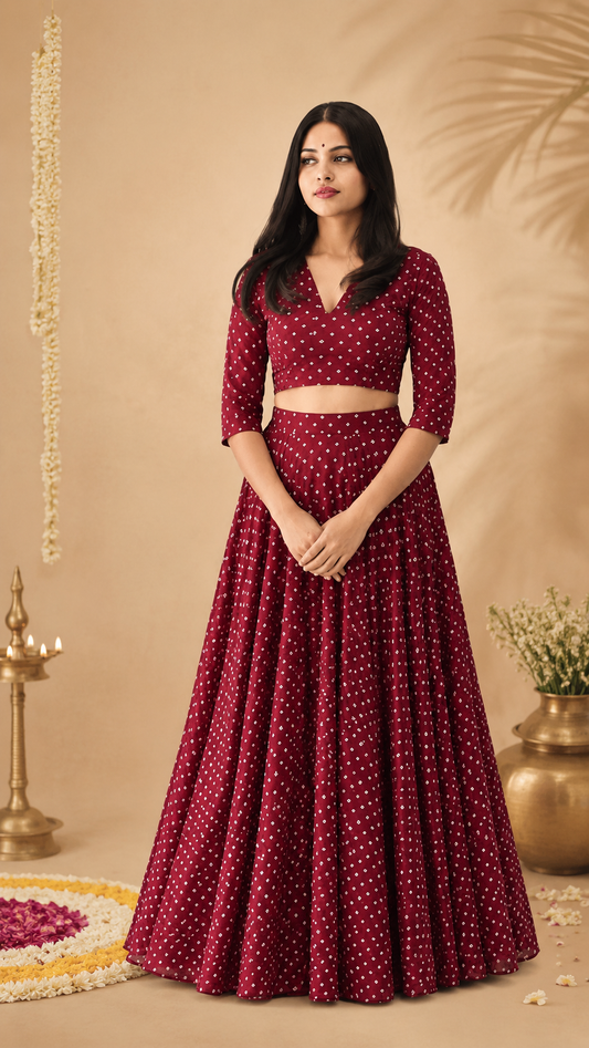 Mrinal Skirt and Top Fabric Set  :Bandhani