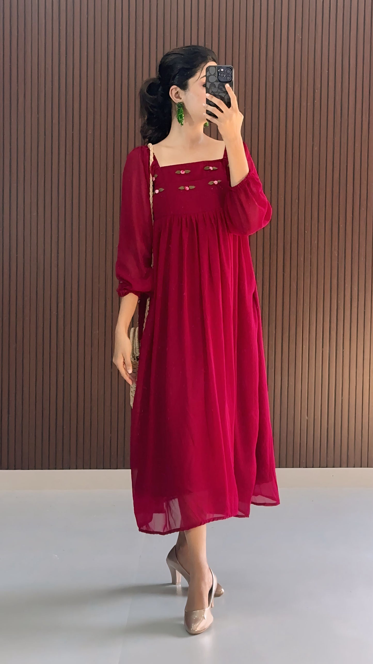 Kiara Satin Floral  Embellished Dress