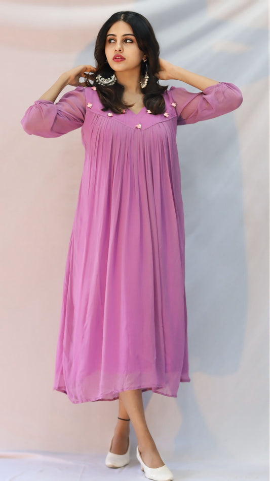 Hamsam  Satin flower Embellished Dress