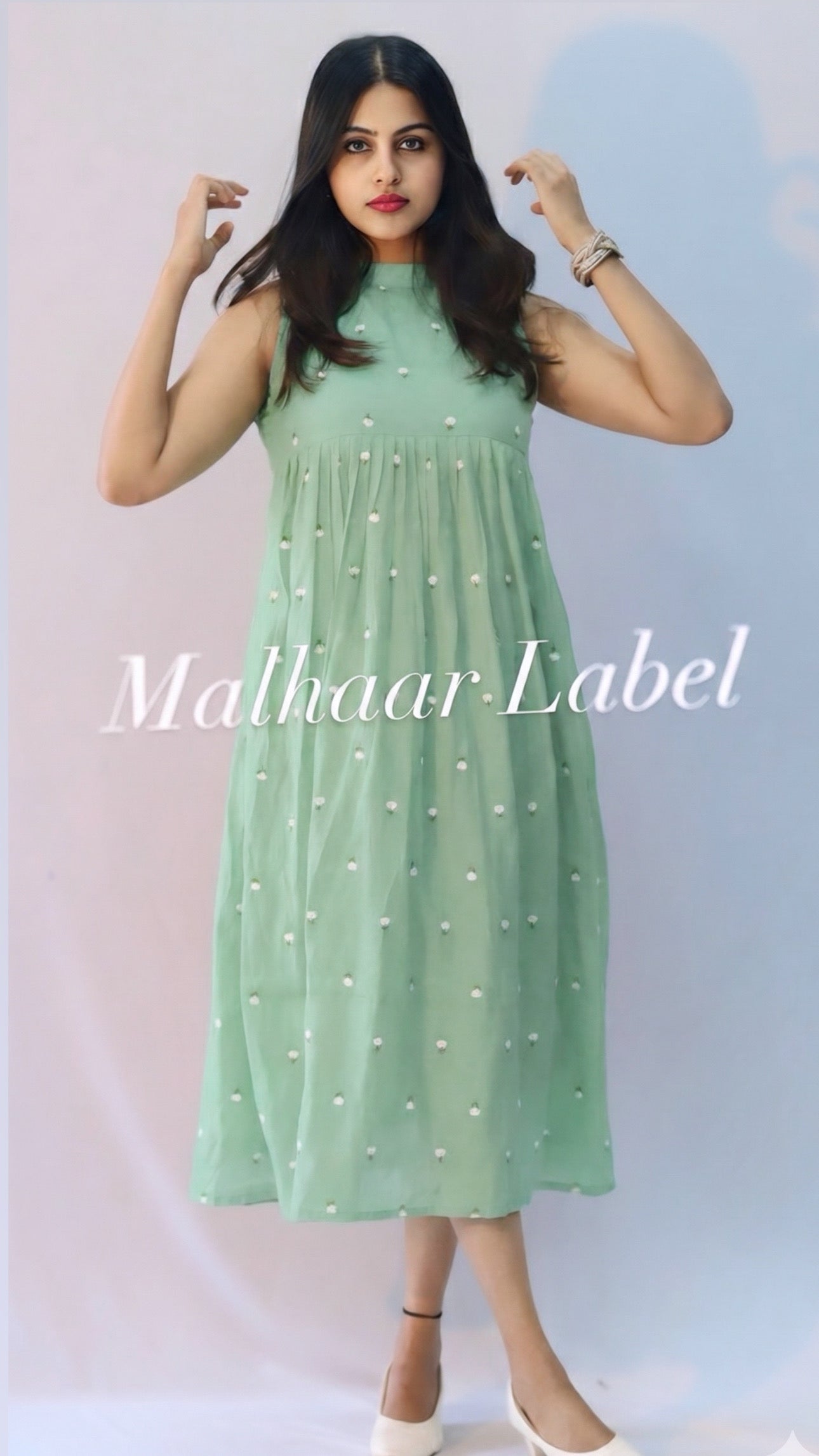 Feba   Dress - MUL CHANDERI Flower Motif