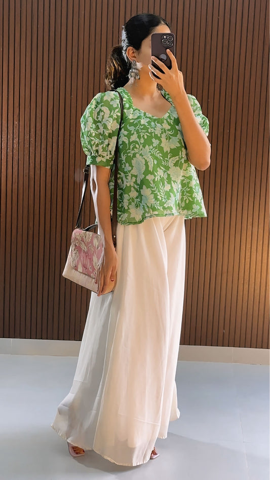 Veho  Cotton Crop Top and palazzo Combo