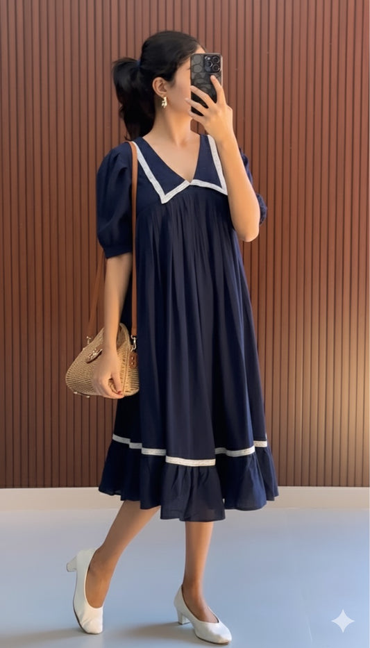 Lorin  Casual  Dress- Navy Blue