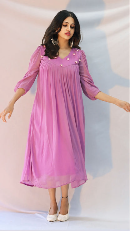 Hamsam  Satin flower Embellished Dress