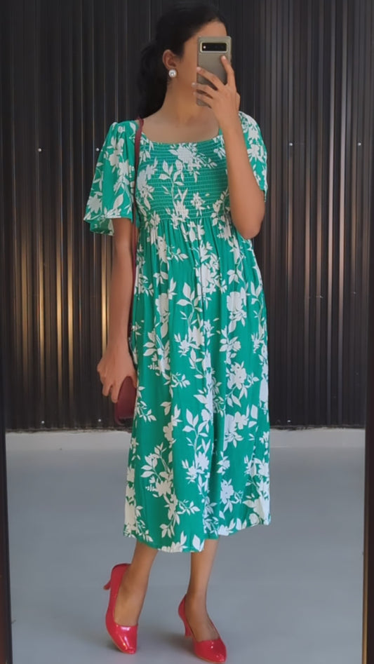 Green Flower Casual  dress